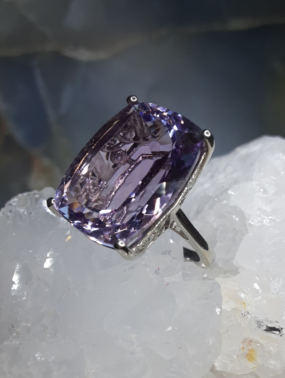 Lavender Crystal Cushion-Cut Sterling Ring - Purple